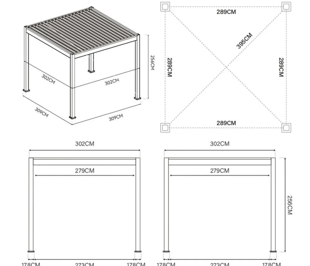 Weide Pergolen - Classic Pergola Alu-Stahl, ca. B300/H255/T300 cm Weiß