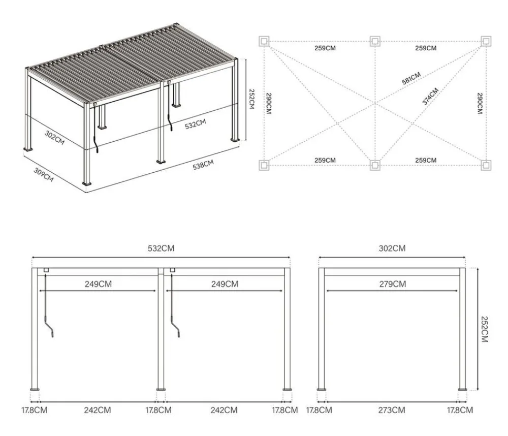 Weide Classic Pergola 3x5,3 Alu-Stahl, ca. B530/H255/T300 cm Ivory Sand New