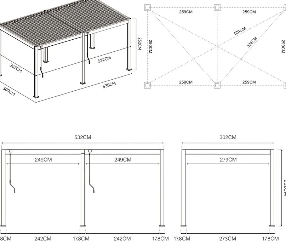 Weide Pergolen - Classic Pergola 3x5,3 Alu-Stahl, ca. B530/H255/T300 cm Weiß