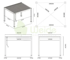Weide Classic Pergola 3x3,6 inkl. LED, ca. B360/H255/T300 cm Ivory Sand New