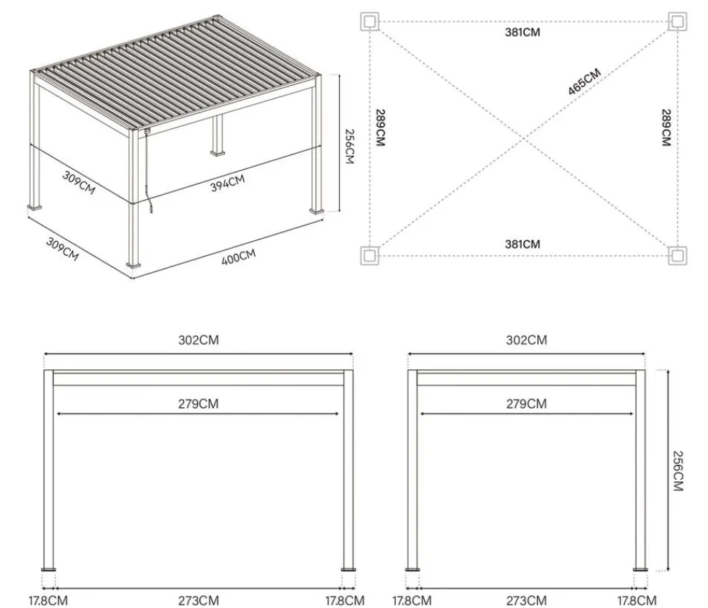 Weide Deluxe Pergola Voll-Alu, ca. B400/H255/T300 cm Weiß Online