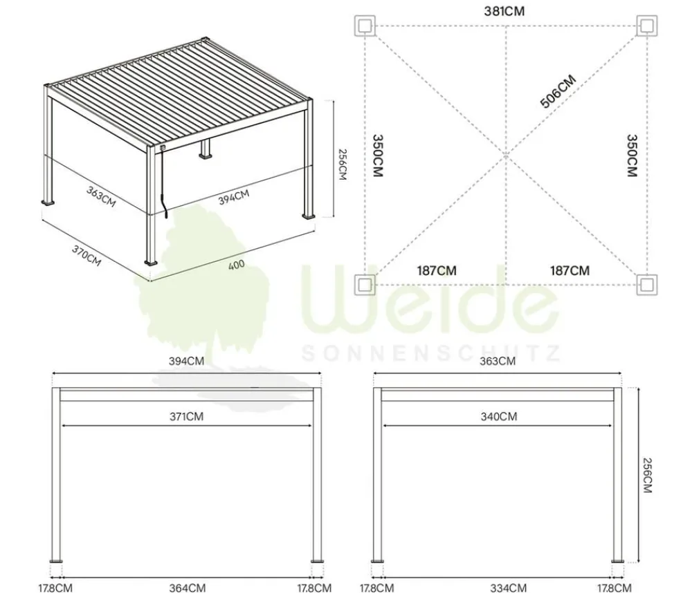 Weide Pergolen > Deluxe Pergola Voll-Alu, ca. B720/H255/T360 cm