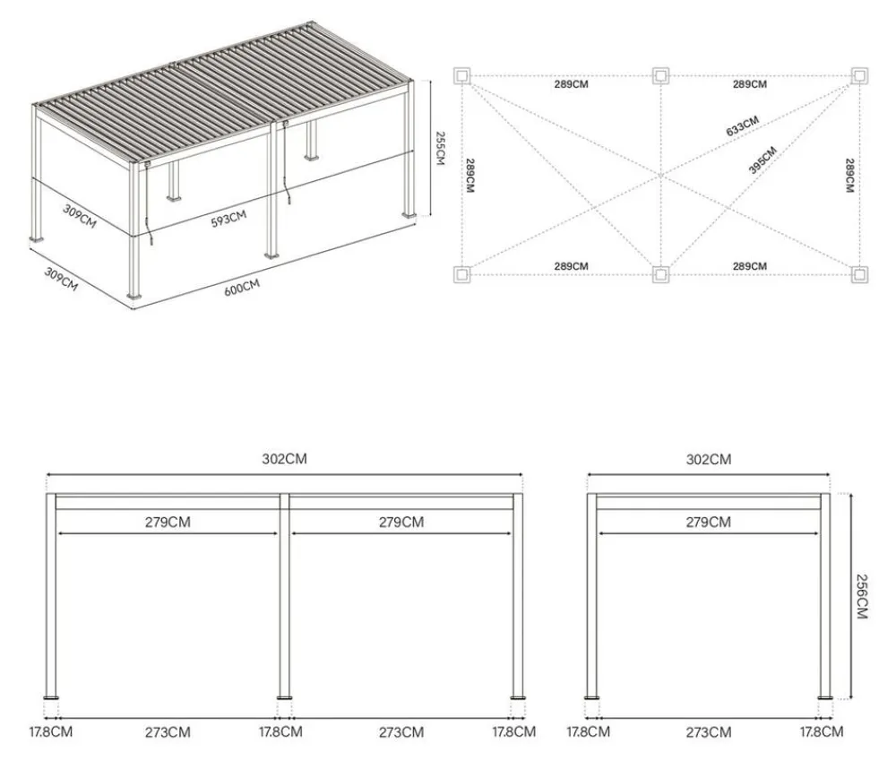 Weide Pergolen > Deluxe Pergola Voll-Alu, ca. B600/H255/T300 cm