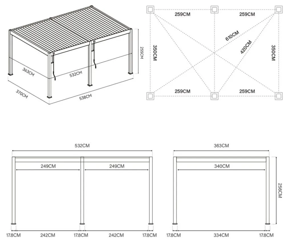 Weide Pergolen > Deluxe Pergola Voll-Alu, ca. B530/H255/T360 cm