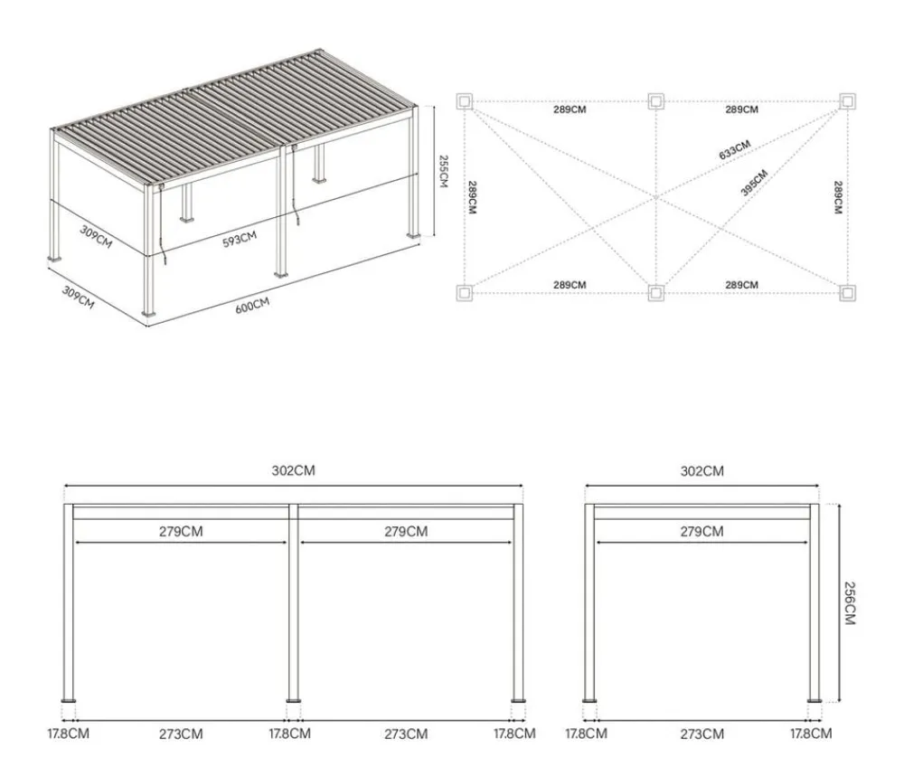 Weide Pergolen - Deluxe Pergola Voll-Alu, ca. B600/H255/T300 cm Anthrazit