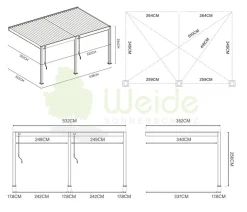 Weide Pergolen > Deluxe Wandpergola Voll-Alu, ca. B530/H255/T360 cm