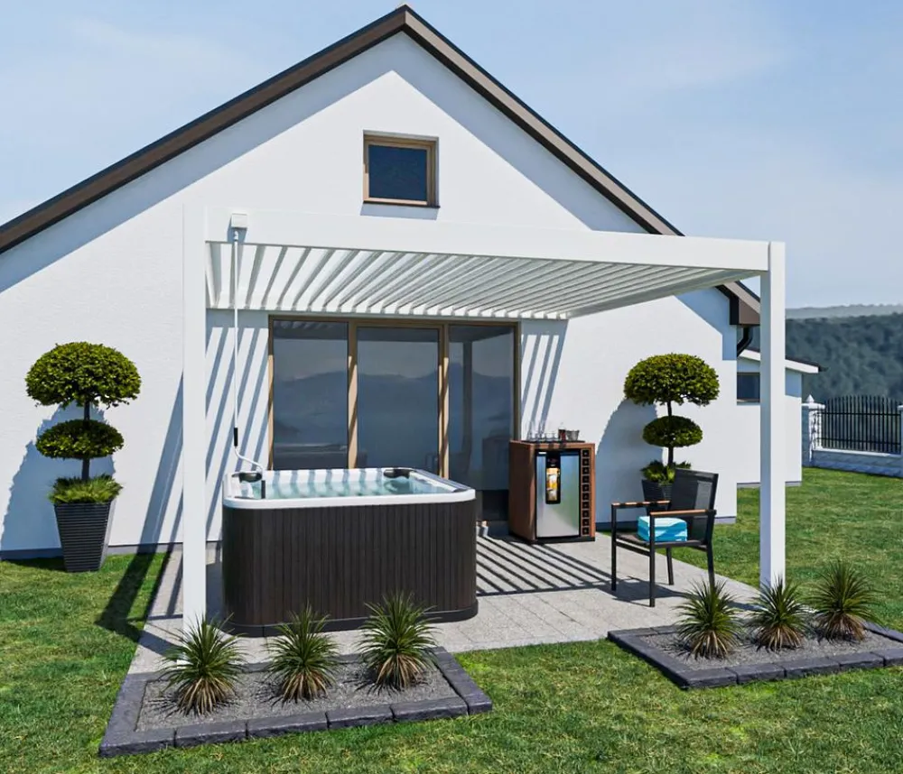 Weide Deluxe Wandpergola 3,6x4 Voll-Alu, ca. B400/H255/T360 cm Weiß Clearance