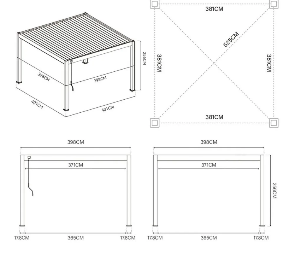 Weide Pergolen - Pergola Deluxe Plus 4x4, ca. B400/H255/T400 cm Anthrazit