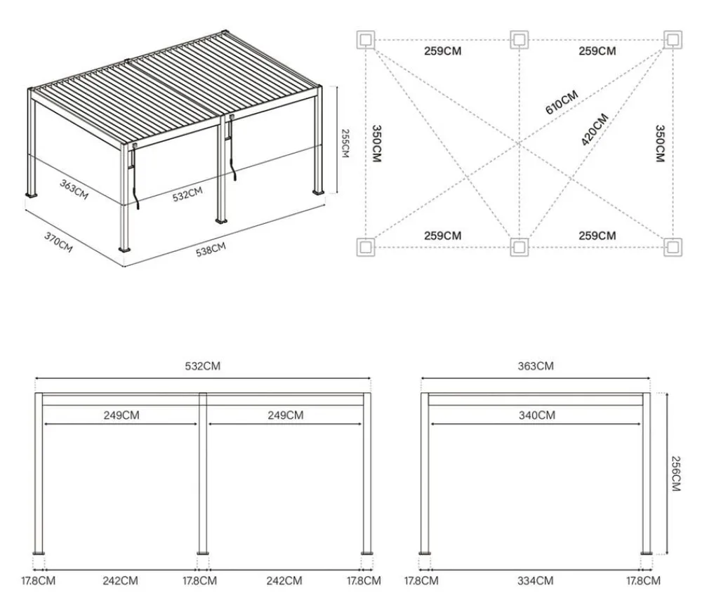 Weide Pergolen - Pergola LED E-Deluxe 3,6x5,3, ca. B530/H255/T360 cm Ivory Sand