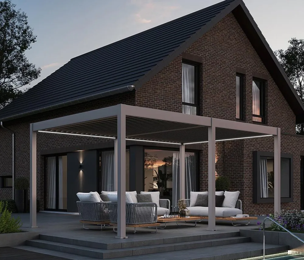 Weide Pergolen - Pergola LED E-Deluxe 3,6x5,3, ca. B530/H255/T360 cm Ivory Sand