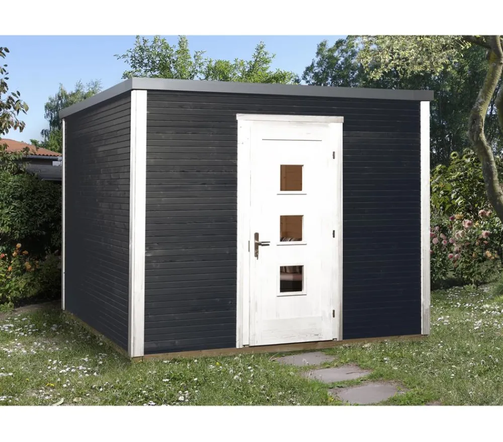 Weka Gartenhäuser & Gerätehäuser - Designhaus Line 413 Gr.2, ca. B310/H244/T310 cm Dunkelgrau