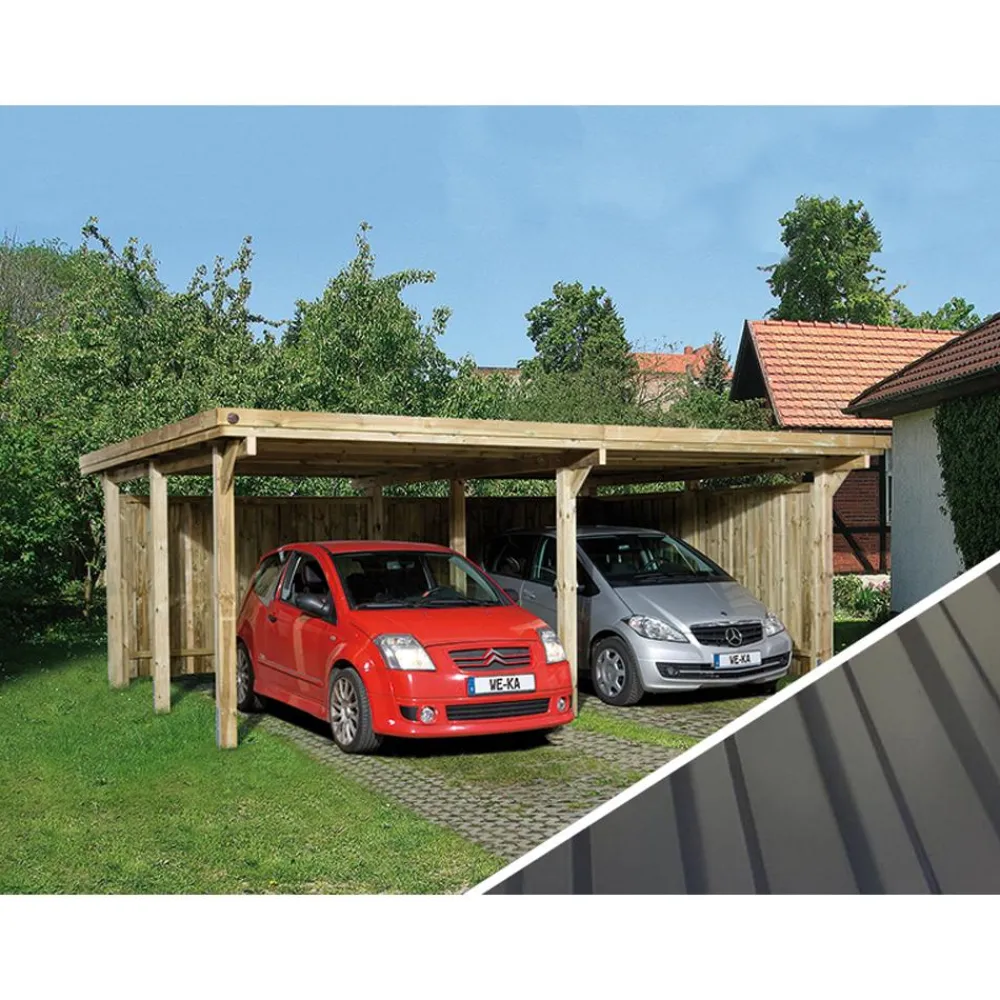 Weka Carports & Garagen - Doppelcarport 618, mit Stahldach Natur