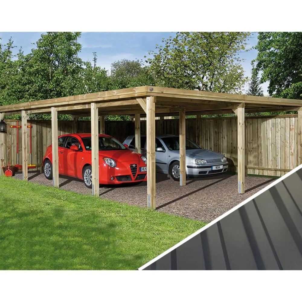 Weka Carports & Garagen - Doppelcarport 618, mit Stahldach Natur