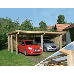 Weka Carports & Garagen - Doppelcarport 618, ohne Dacheindeckung Natur