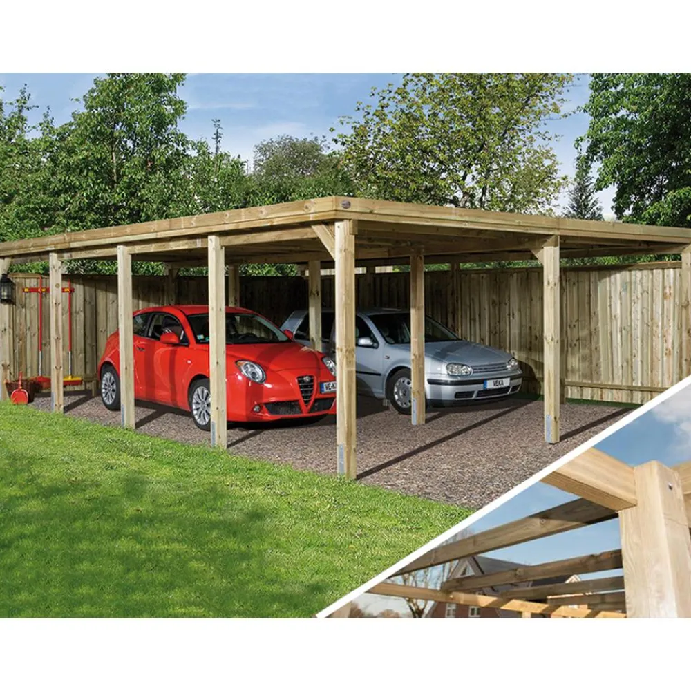 Weka Carports & Garagen - Doppelcarport 618, ohne Dacheindeckung Natur