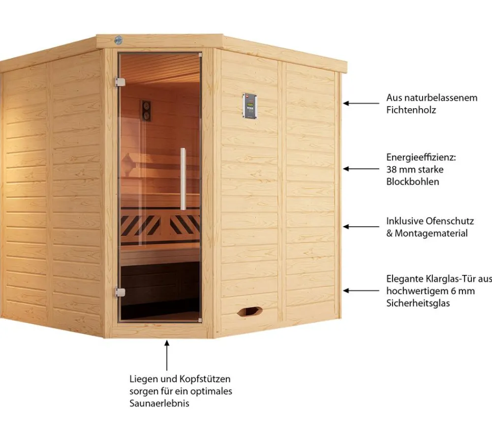 Weka Saunas & Infrarotkabinen > Ecksauna Kami mit Glastür
