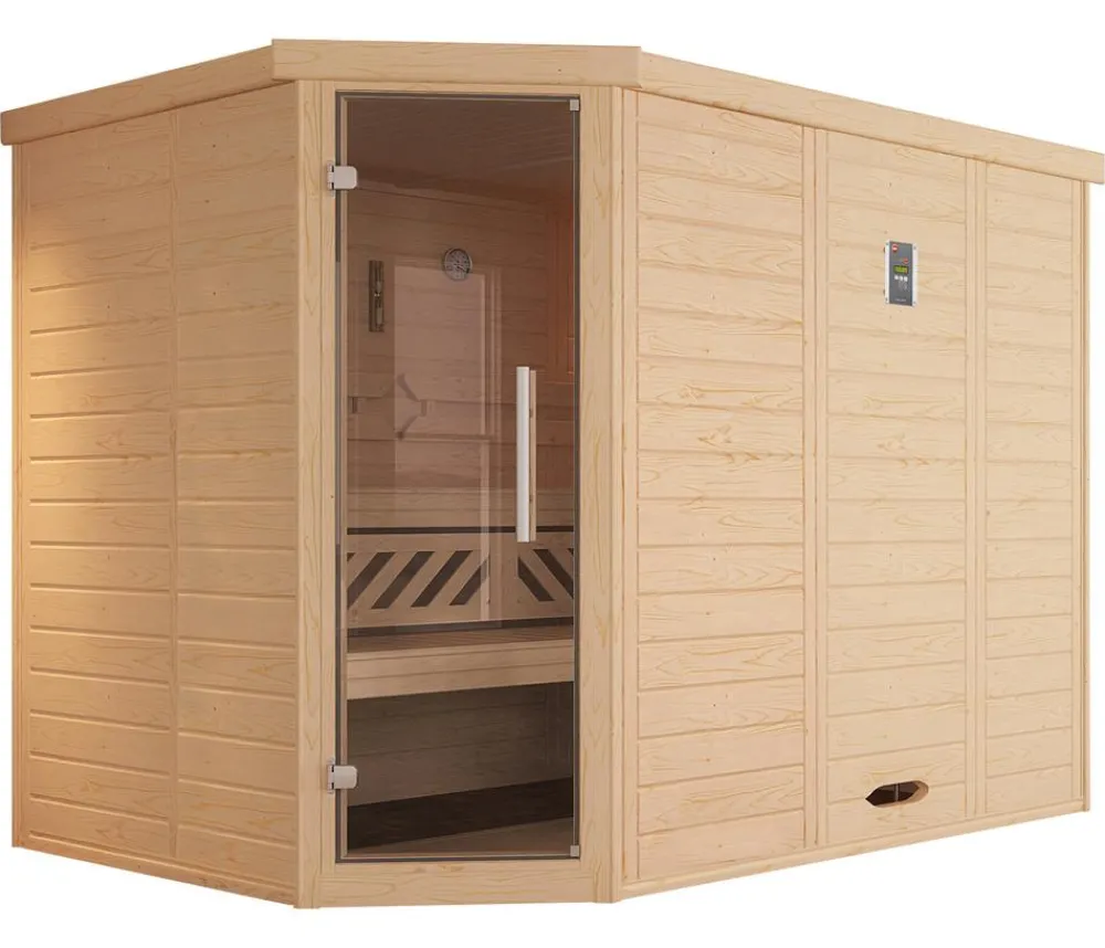 Weka Saunas & Infrarotkabinen - Ecksauna Kami mit Glastür Natur