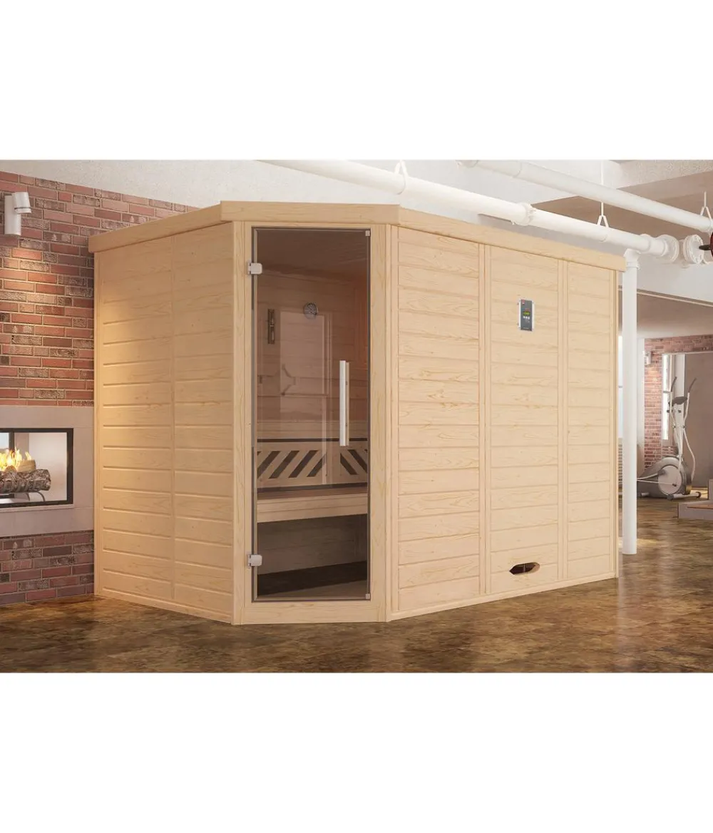 Weka Saunas & Infrarotkabinen - Ecksauna Kami mit Glastür Natur
