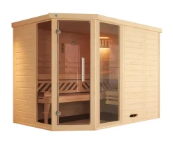 Weka Ecksauna Kemi mit Glastür und Fenster Natur New