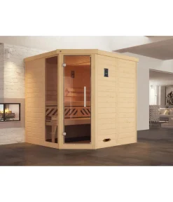 Weka Saunas & Infrarotkabinen - Ecksauna Kemi mit Glastür und Fenster Natur