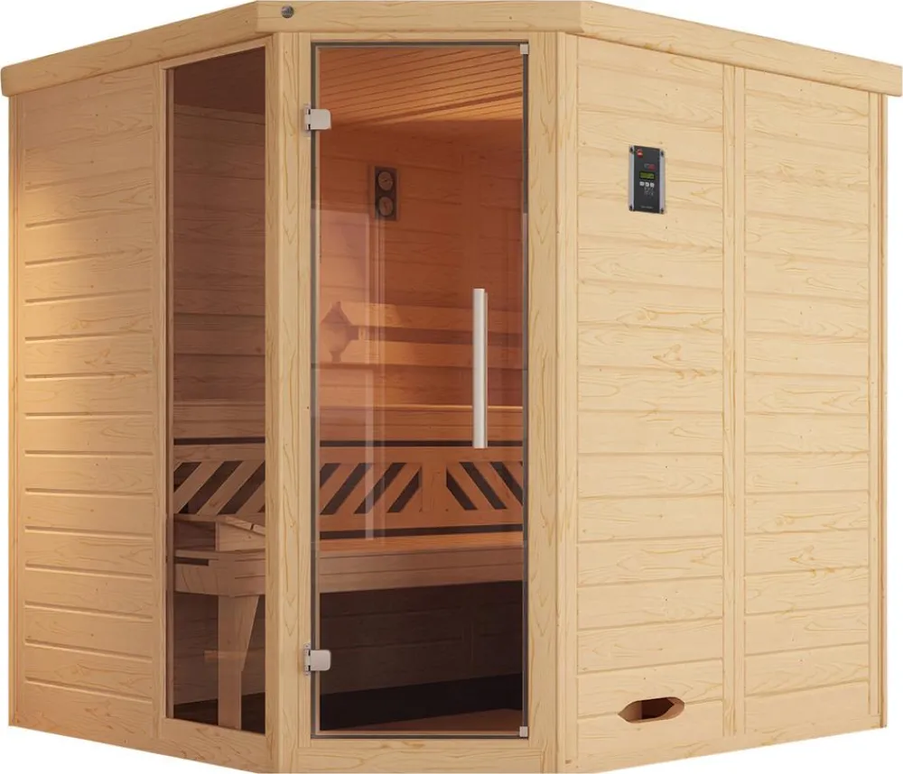Weka Saunas & Infrarotkabinen - Ecksauna Kemi mit Glastür und Fenster Natur