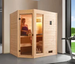 Weka Ecksauna Valida mit Glastür und Fenster inkl. Ofen, ca. B189/H203,5/T139 cm Natur