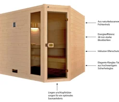 Weka Saunas & Infrarotkabinen - Ecksauna Valida mit Glastür und Fenster Natur
