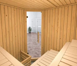 Weka Ecksauna Varberg mit Glastür inkl. Ofen, ca. B194/H199/T194 cm Natur
