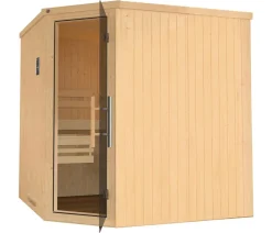 Weka Ecksauna Varberg mit Glastür inkl. Ofen, ca. B194/H199/T194 cm Natur