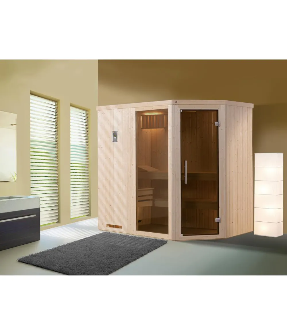 Weka Saunas & Infrarotkabinen - Ecksauna Varberg mit Glastür und Fenster Natur