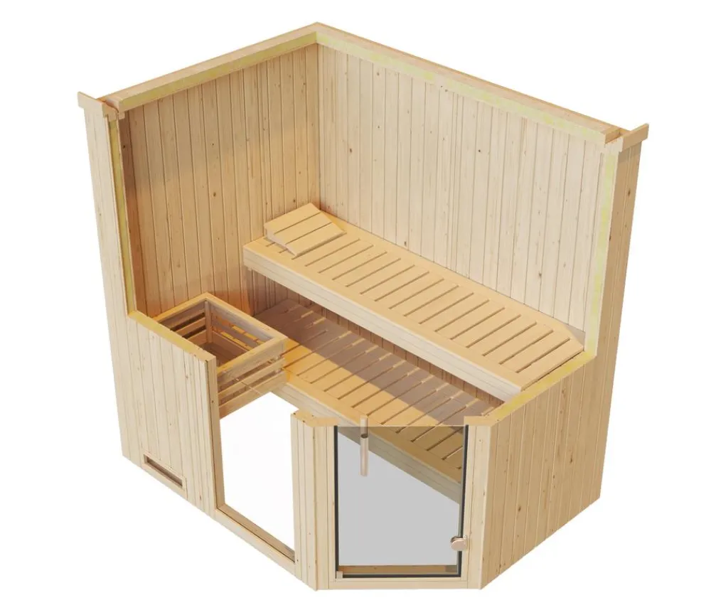 Weka Saunas & Infrarotkabinen - Ecksauna Varberg mit Glastür und Fenster Natur