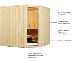 Weka Saunas & Infrarotkabinen - Ecksauna Varberg mit Glastür Natur