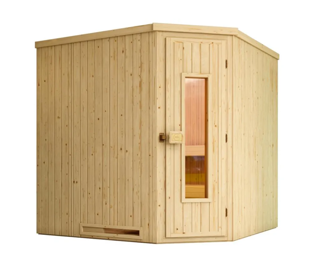 Weka Ecksauna Varberg mit Holztür inkl. Ofen, ca. B194/H199/T194 cm Natur Hot