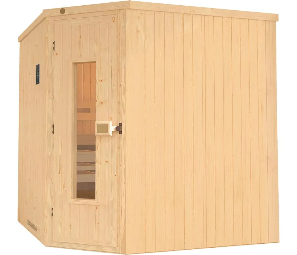 Weka Ecksauna Varberg mit Holztür inkl. Ofen, ca. B194/H199/T194 cm Natur Hot