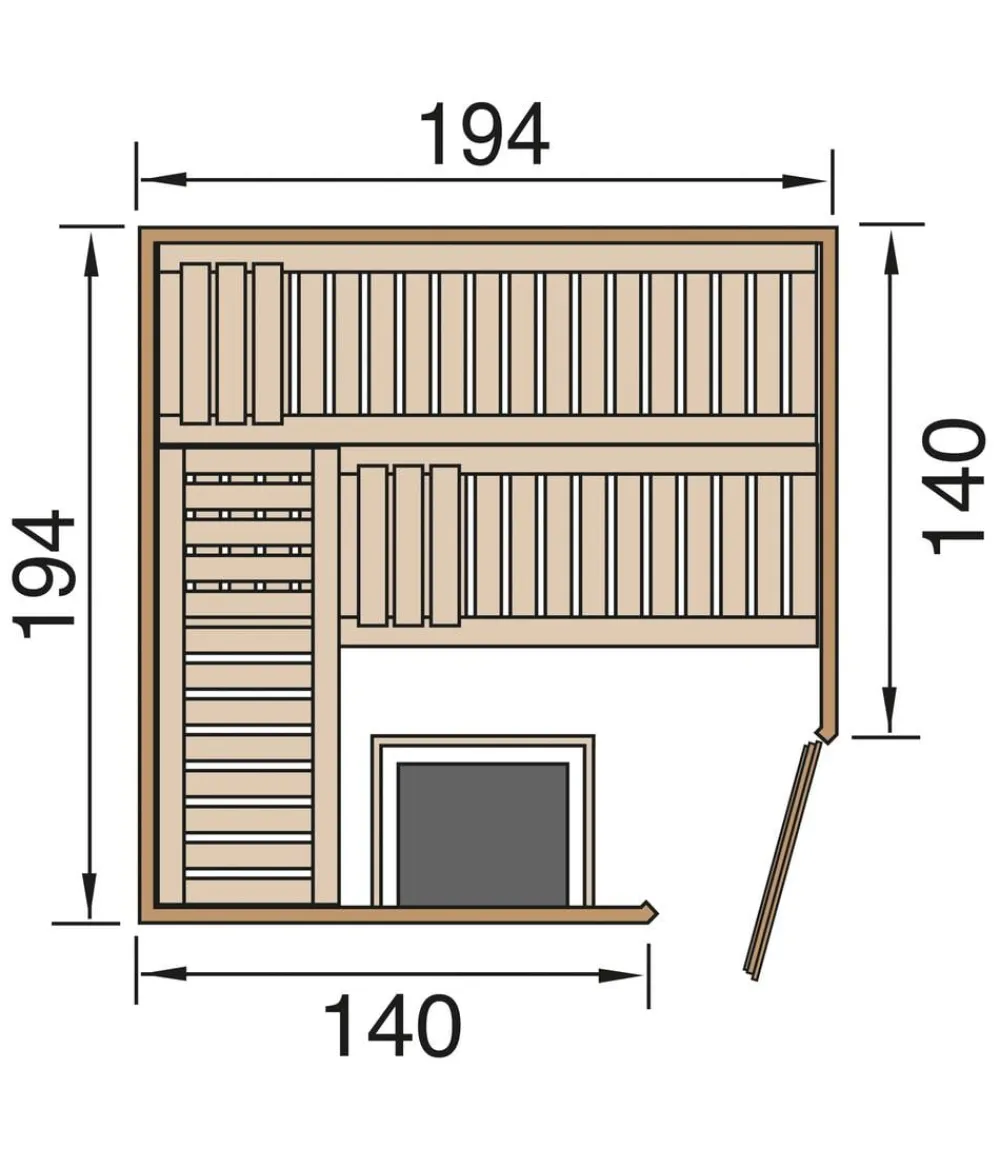Weka Ecksauna Varberg mit Holztür inkl. Ofen, ca. B194/H199/T194 cm Natur Hot
