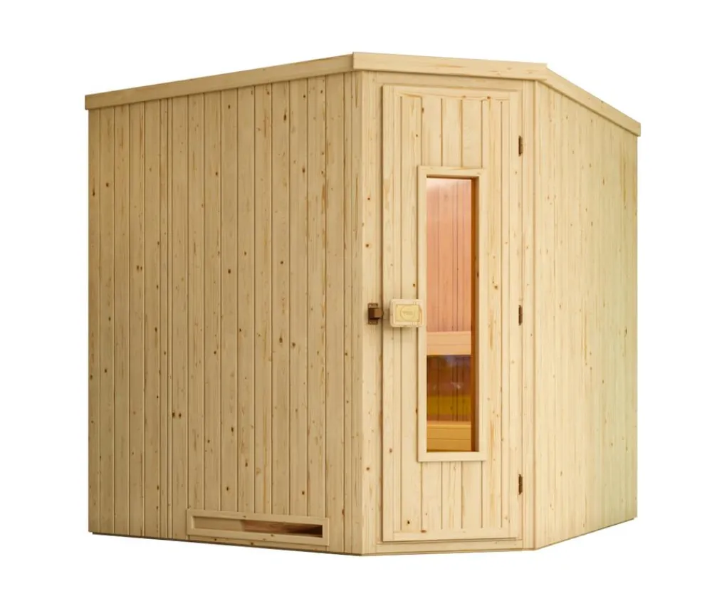 Weka Ecksauna Varberg mit Holztür, ca. B194/H199/T194 cm Natur Discount