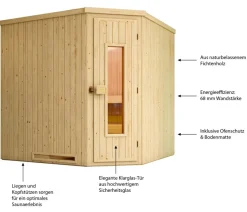Weka Ecksauna Varberg mit Holztür, ca. B194/H199/T194 cm Natur Discount