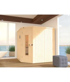 Weka Ecksauna Varberg mit Holztür, ca. B194/H199/T194 cm Natur Discount