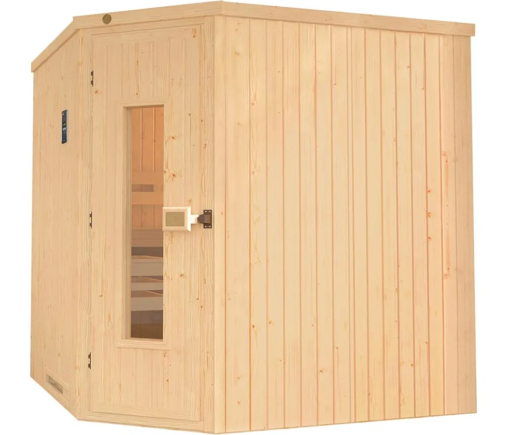 Weka Ecksauna Varberg mit Holztür, ca. B194/H199/T194 cm Natur Discount