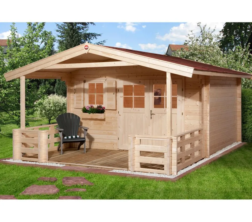 Weka Gartenhaus 111 B mit Vordach + Terrasse Natur Discount