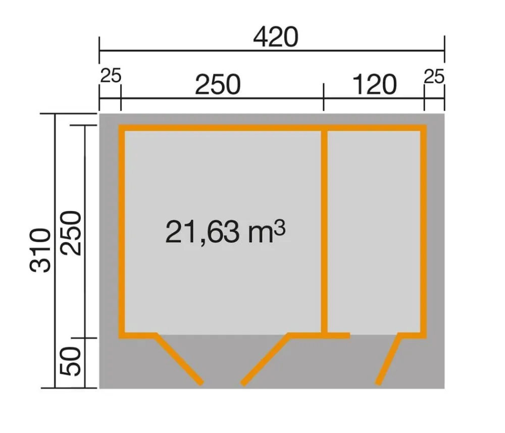 Weka Gartenhaus 253 Gr. 2, ca. B420/H270/T310 cm Hellgrau