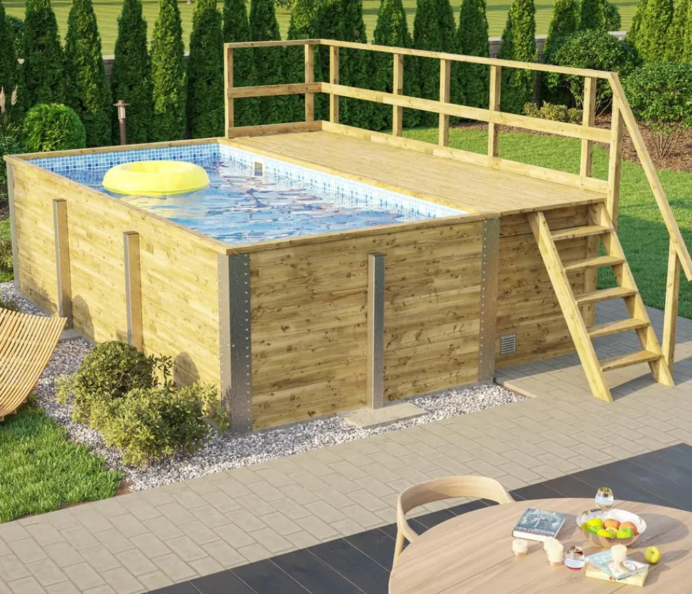 Weka Pools & Whirlpools - Massivholzpool 595 Gr. 1, ca. B490/H201/T315 cm, Folie Blau/Mosaic
