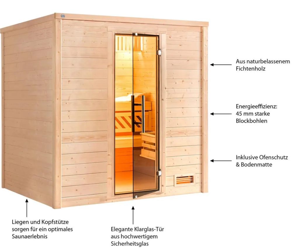 Weka Sauna Bergen mit Glastür Natur Online