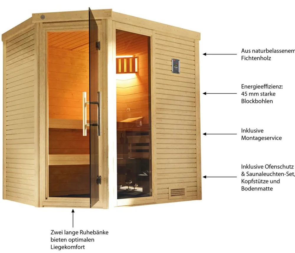 Weka Sauna Cubilis mit Glastür und Fenster Natur Hot