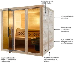 Weka Saunas & Infrarotkabinen - Sauna Kemi Panorama mit Glastür, inkl. Ofen Natur