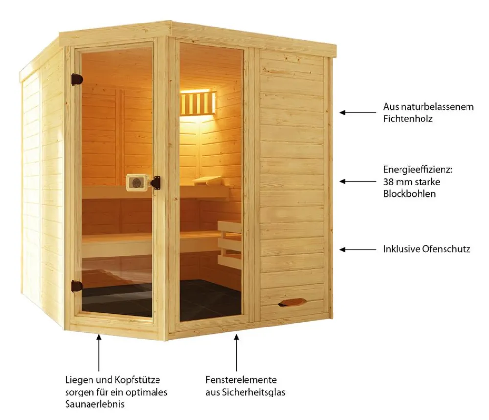 Weka Sauna Laukkala mit Glastür und Fenster Natur Clearance