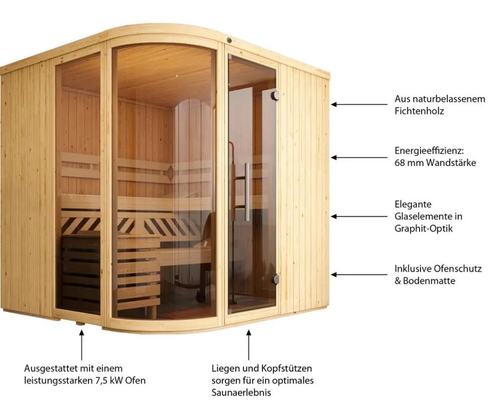 Weka Sauna Sara mit Glastür und Fenster, inkl. Ofen Natur Discount