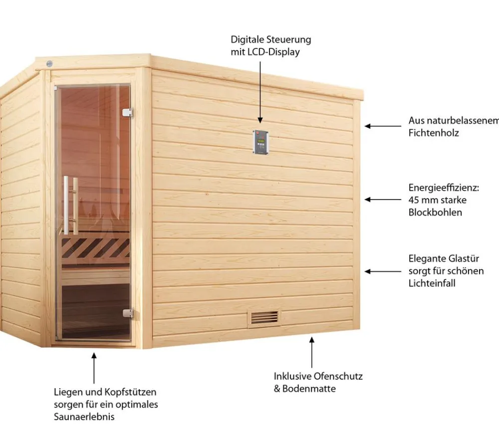 Weka Sauna Turku mit Glastür, ca. B248/H205/T198 cm Natur Online