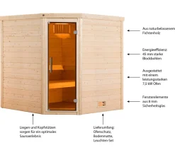 Weka Saunas & Infrarotkabinen > Sauna Turku mit Glastür inkl. Ofen, ca. B195/H205/T178 cm