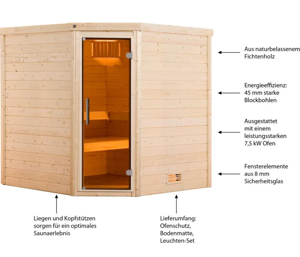Weka Saunas & Infrarotkabinen > Sauna Turku mit Glastür inkl. Ofen, ca. B195/H205/T178 cm